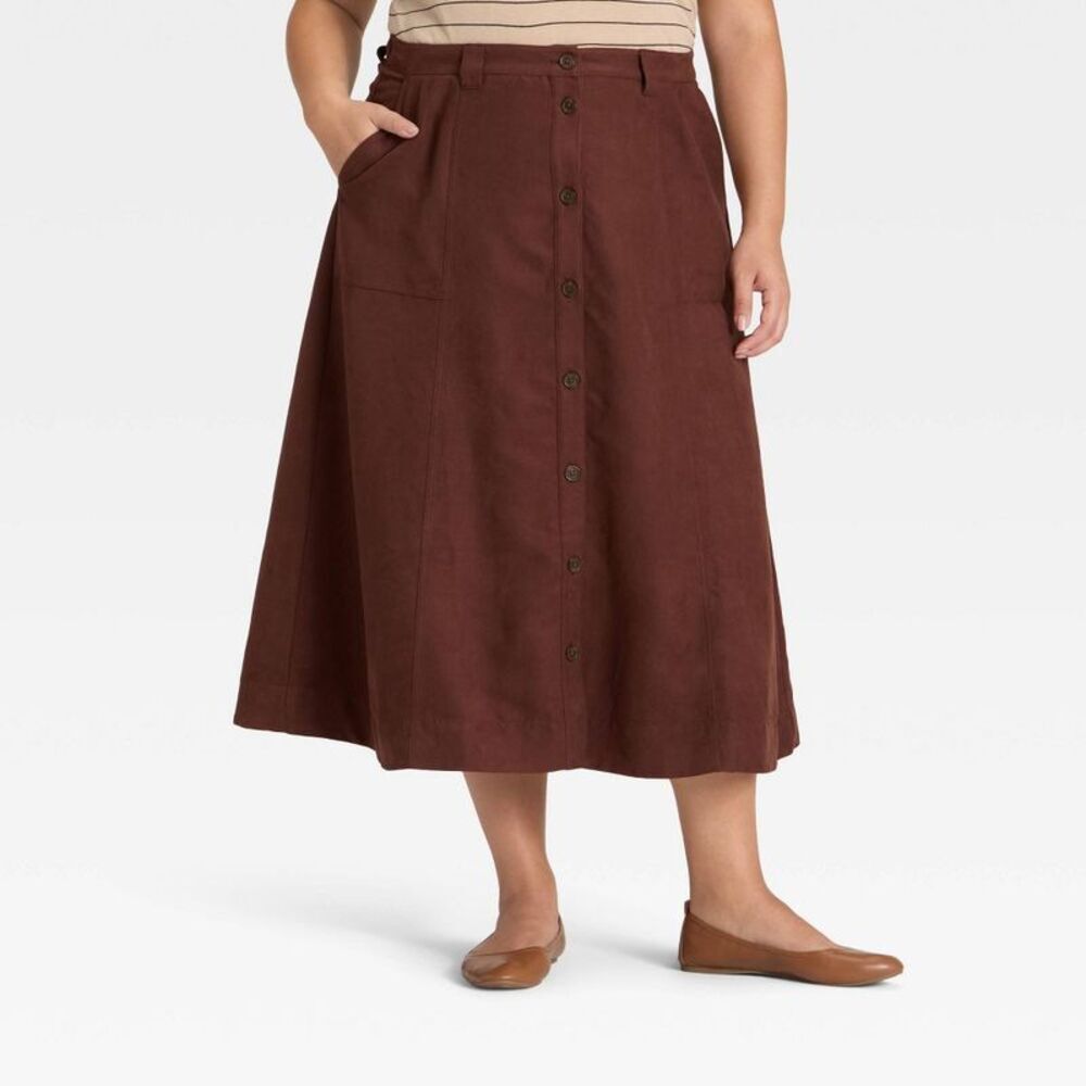 Women's Faux Suede Midi A-Line Skirt - Universal Thread Brown 18